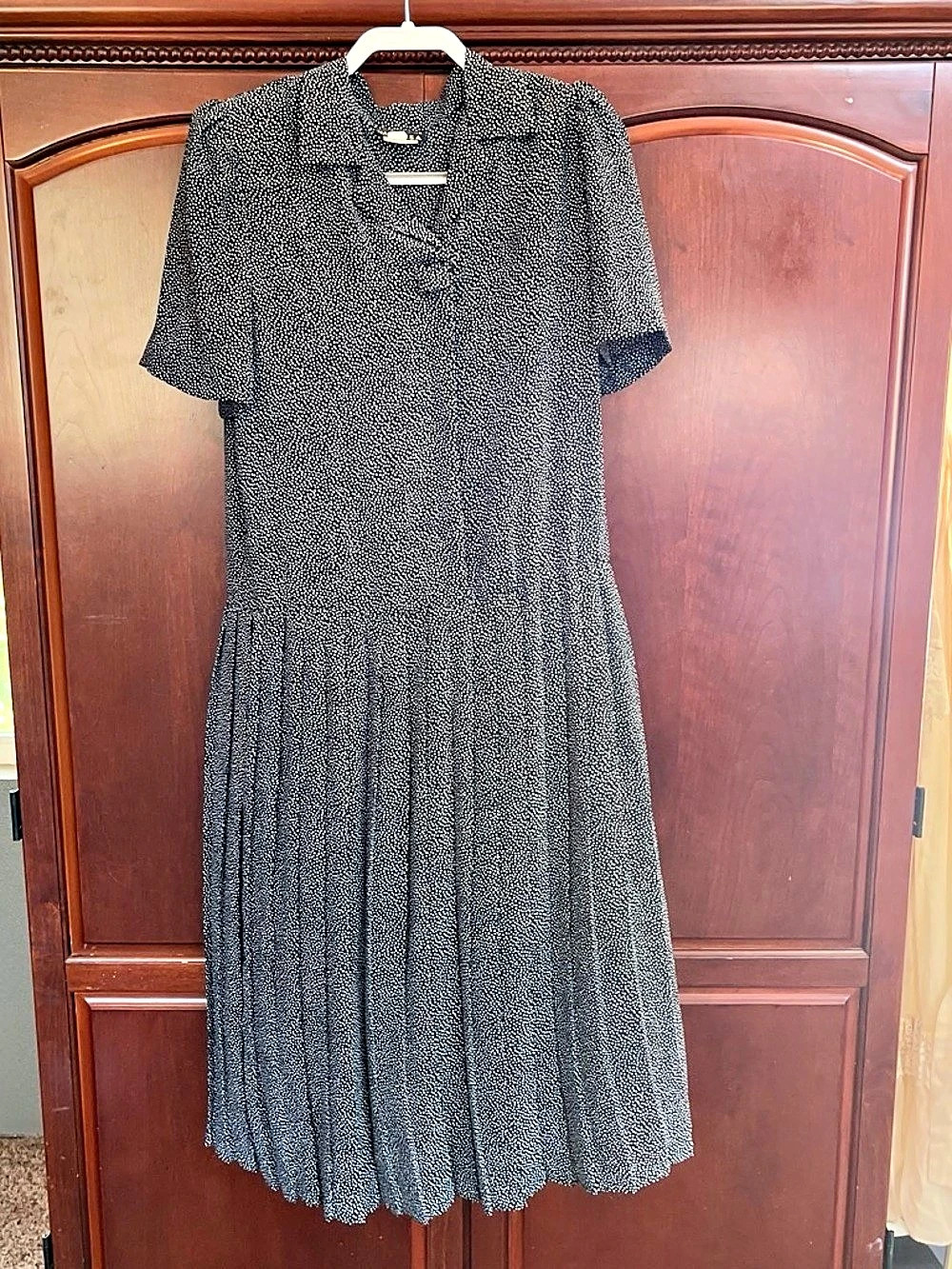 1980s Breli Originals Polka Dot Pleated Midi Dress Black & White Size 16